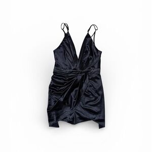 NWT Luxxel Black Satin Twist-Front Romper Large
